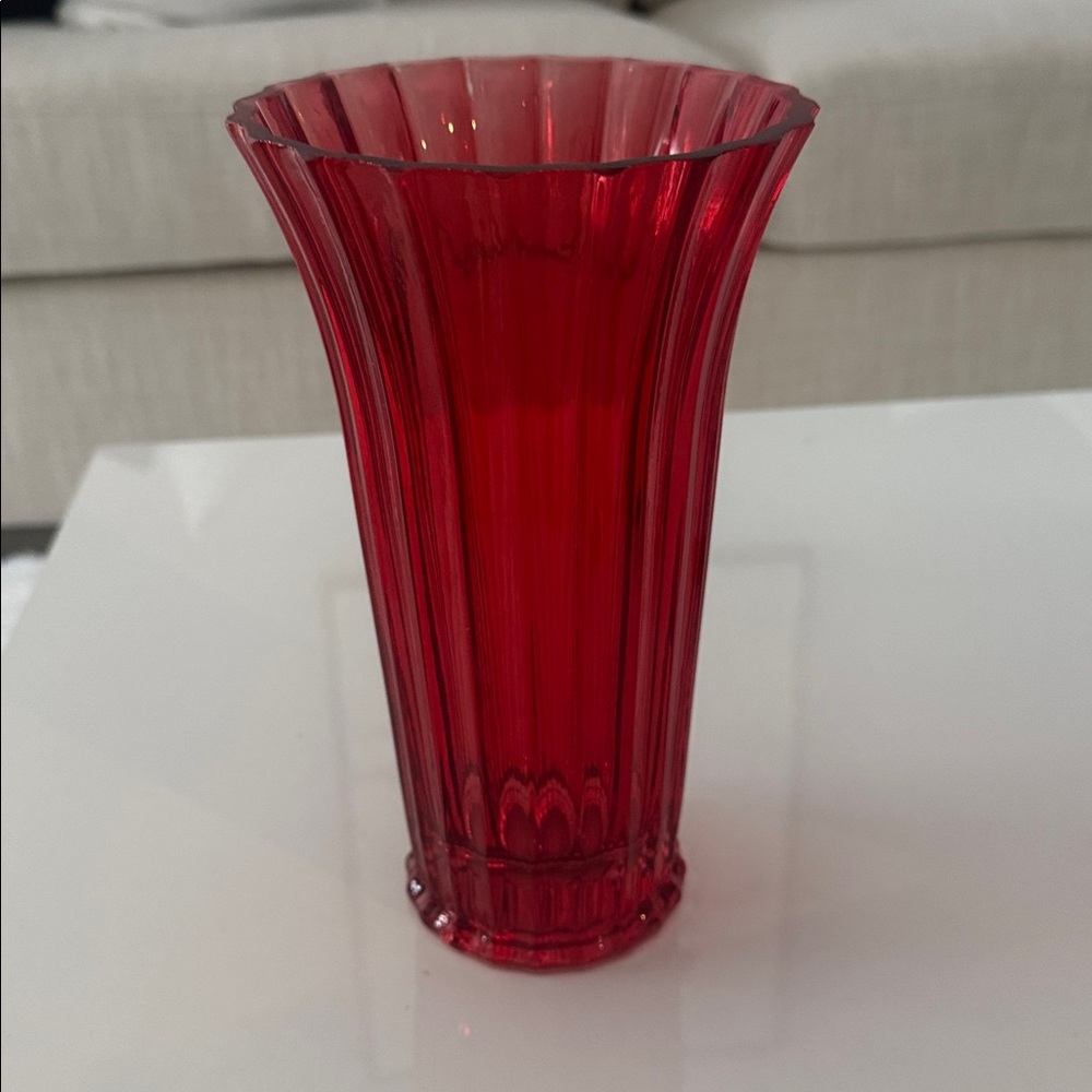 Red Ribbed Rose Vase